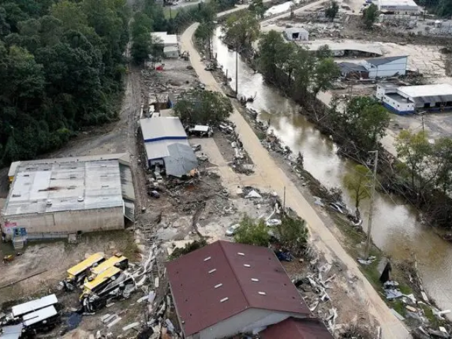 Aerial view of hurricane damage near medical facilities before LDR Site Services emergency response.