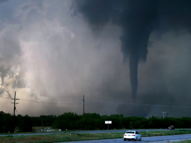 Powerful tornado forming over rural area before LDR Site Services disaster response.