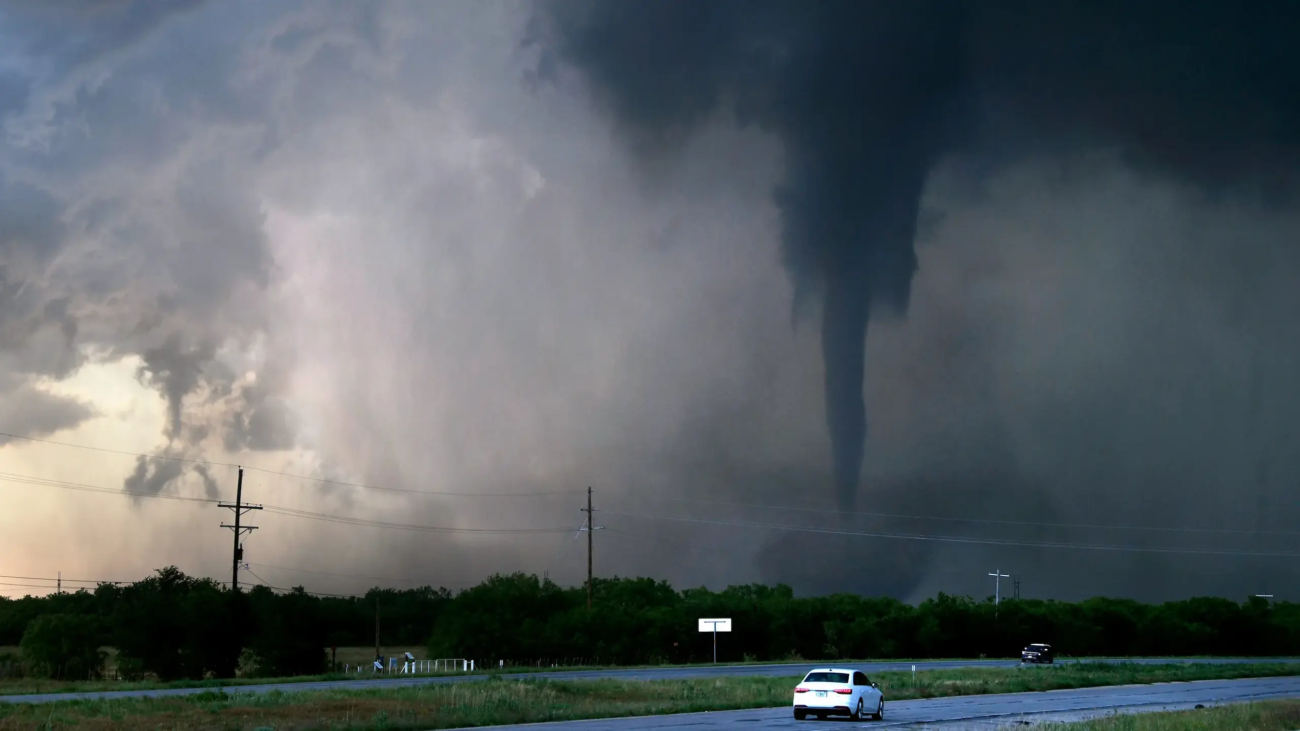 Powerful tornado forming over rural area before LDR Site Services disaster response.