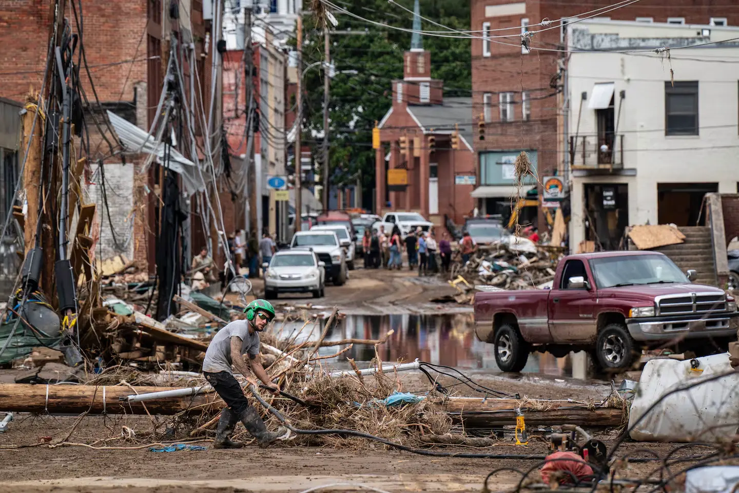Emergency cleanup crew removing storm debris for LDR Site Services after Hurricane Helene.