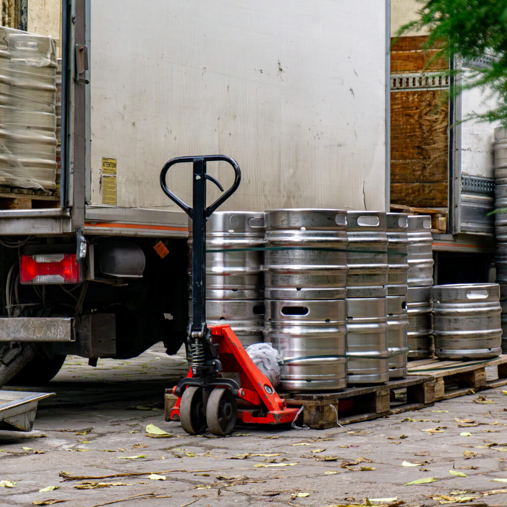 Equipment on pallets ready to be transported.