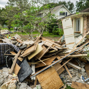 Trash and debris outside of neighborhoods devastated by Hurricane Harvey