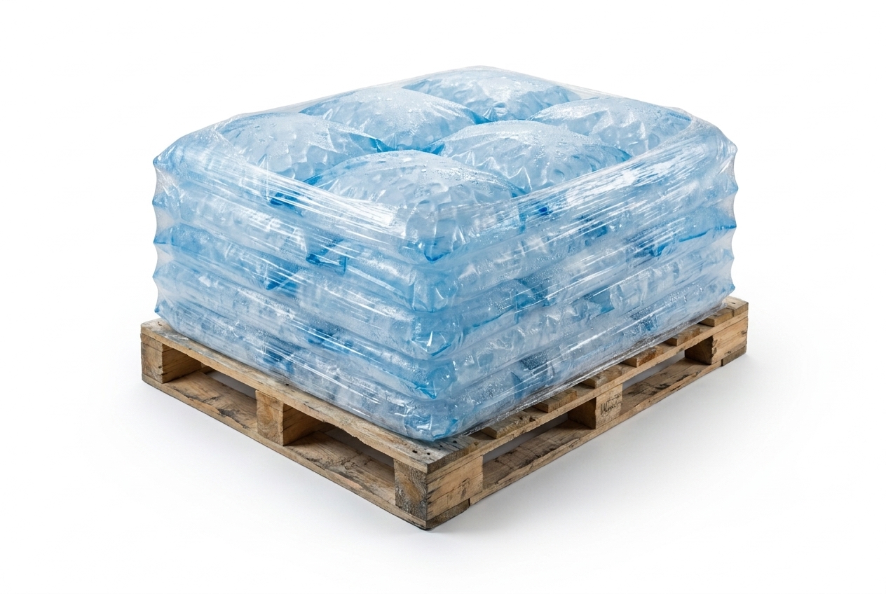A pallet of bagged ice