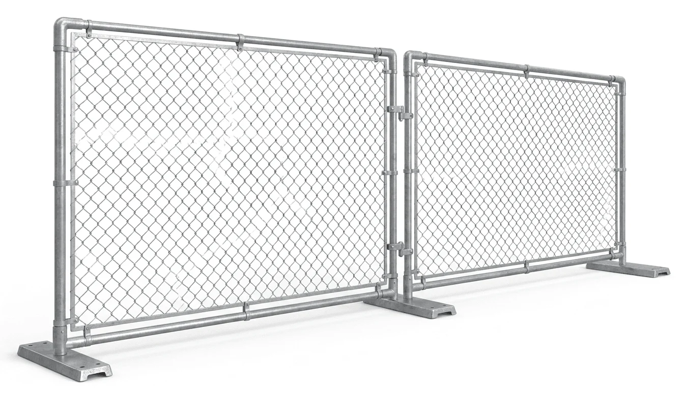 Free-standing chain-link fence panels on stands