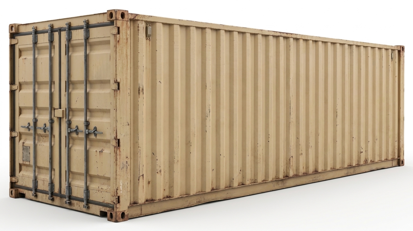 A 40-foot steel storage container