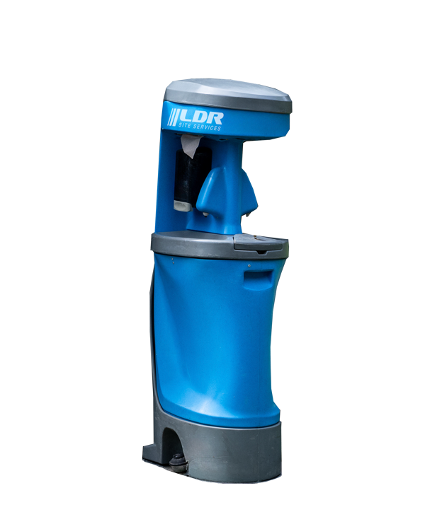 A portable handwash station with foot pumps and soap dispensers
